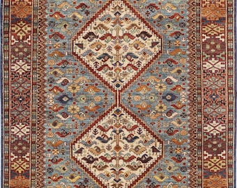 Alfombra oriental de lana anudada a mano / Diseño geométrico Kerman de Anatolia