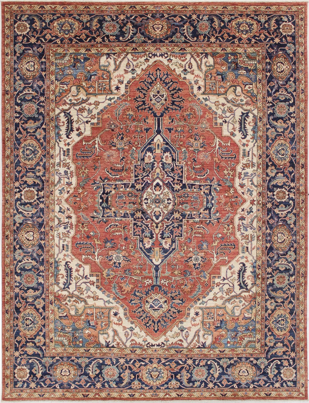 Hand-knotted Wool Rug: 8x11 Rust & Navy Anatolian Geometric Rug - Etsy