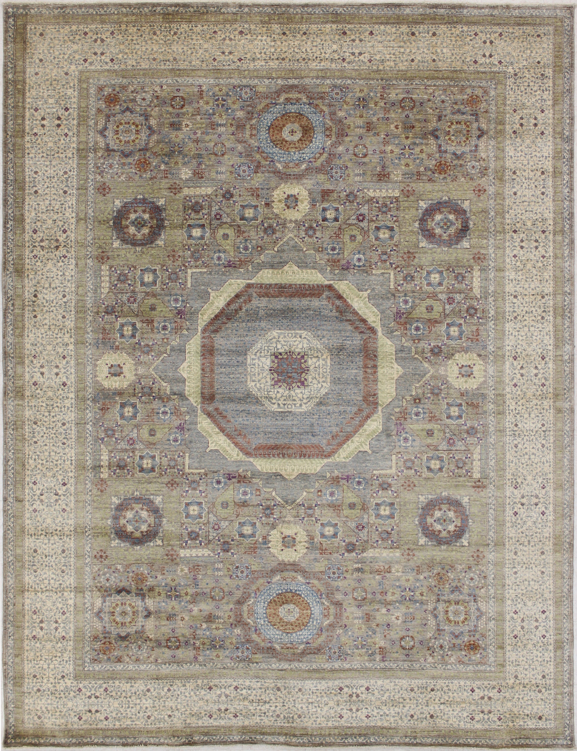 幾何学模様の手織りウールラグ 手織りウールラグ：9x12 アナトリア幾何学模様ウシャックデザイン