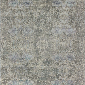 Hand-Knotted Wool Rug: Modern Abstract Silver & Light Blue, 8x9.75 ft