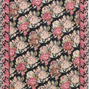 Handmade  Hand-Knotted  6 x 9 Rug  Needlepoint Black/Pink Oriental Vintage  Rug Area Rug  A97504