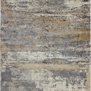 9x12 Hand-Knotted Wool Rug: Beige & Gray Contemporary Anatolian Design