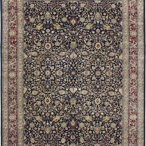 Hand-Knotted Wool Anatolian Rug: 10&#39;x16&#39; Navy & Red Traditional Tabriz Design