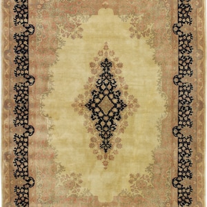 Vintage Handmade  Hand-Knotted  6 x 9 Rug  Romanian Kerman Ivory/Black Oriental Vintage Rug Area Rug  A57284