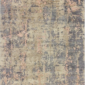 Handgeknoopt vloerkleed van wol en bamboe: 7&#39;11&#39;&#39; x 9&#39;8&#39;&#39; kameelgrijs Anatolisch ontwerp