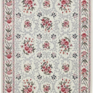 Handmade  Hand-Knotted  6 x 9 Rug  Needlepoint Ivory Rug Oriental Vintage Rug Area Rug  A91494