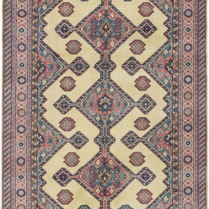 Vintage Handmade  Hand-Knotted  6 x 9 Rug  Romanian Gashghai Ivory/Pink Oriental Vintage Rug Area Rug  A57417