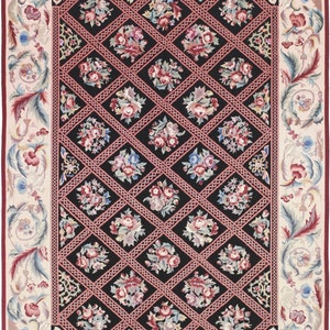 Handmade  Hand-Knotted  6 x 9 Rug  Needlepoint Black/Rose Oriental Vintage  Rug Area Rug  A97502