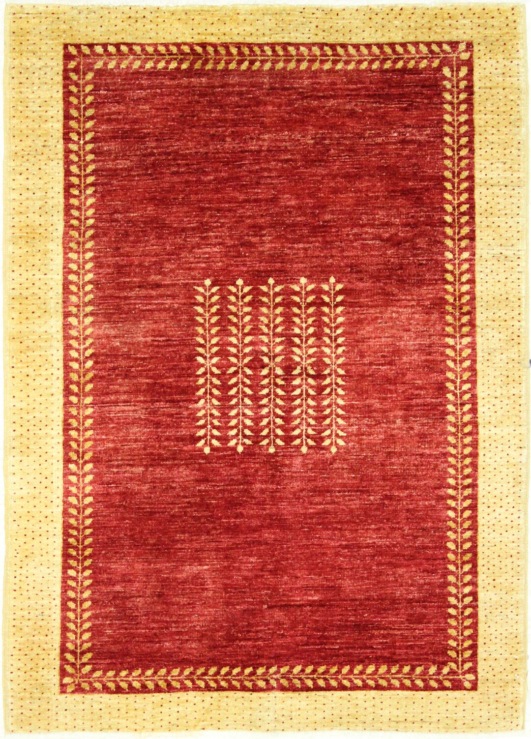 Hand-knotted Wool Rug: 4x5.10 Ft. Red & Gold Pakistani Modcar Oriental ...