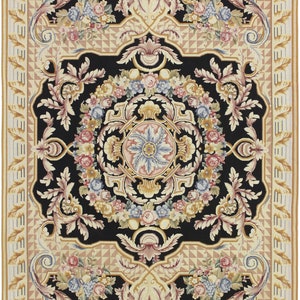 Handmade  Hand-Knotted  6 x 9 Rug  Needlepoint Black Oriental Vintage  Rug Area Rug  A97501