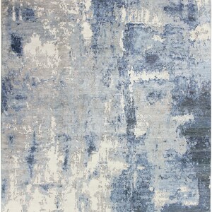 10x14 Hand-Knotted Wool Rug: Gray & Blue Contemporary Anatolian Design