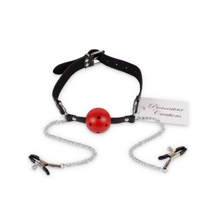 Bondage Bdsm Mouth Ball Gag With Nipple Clamps Chain Sex Adult Etsy 