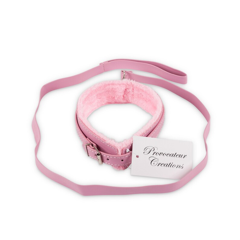 Bondage Dog Collar & Lead BDSM Pink Leather Restraints Cuffs Etsy