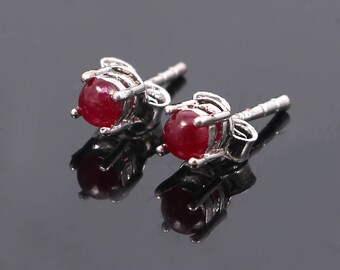 Beautiful Tiny Ruby Earrings for Girls with 925 Sterling Silver Stud Earrings-Gemstone Earrings-Minimalist Earrings