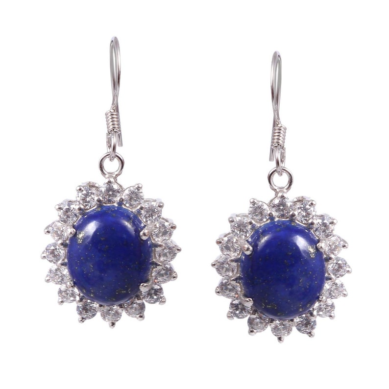 Silver Earrings Zircon Earrings-Gemstone Earrings-925 Sterling Silver Earrings Natural Beautiful Lapis Lazuli Earrings