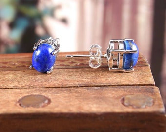 Natural  Lapis Lazuli Earrings with 925 Sterling Silver-Silver Earrings -Gemstone Earrings-Gift for her