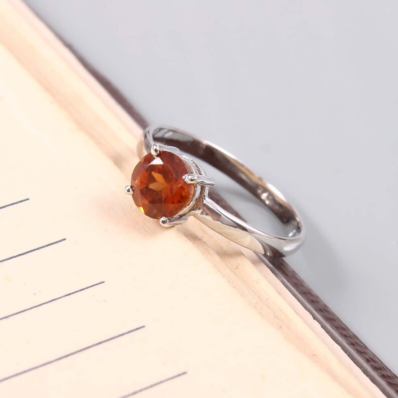 Rear Orange Garnet Ring for Girls Gemstone Ring-925 Sterling Silver Ring-Promise Ring-Gift for Her