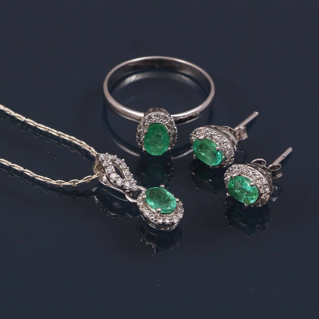 Beautiful Emerald Bridal Sets /wedding Set/silver Emerald Earrings