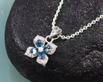 London Blue Topaz Necklace -Silver pendant -Gemstone Pendant -925 Sterling  Silver Necklace