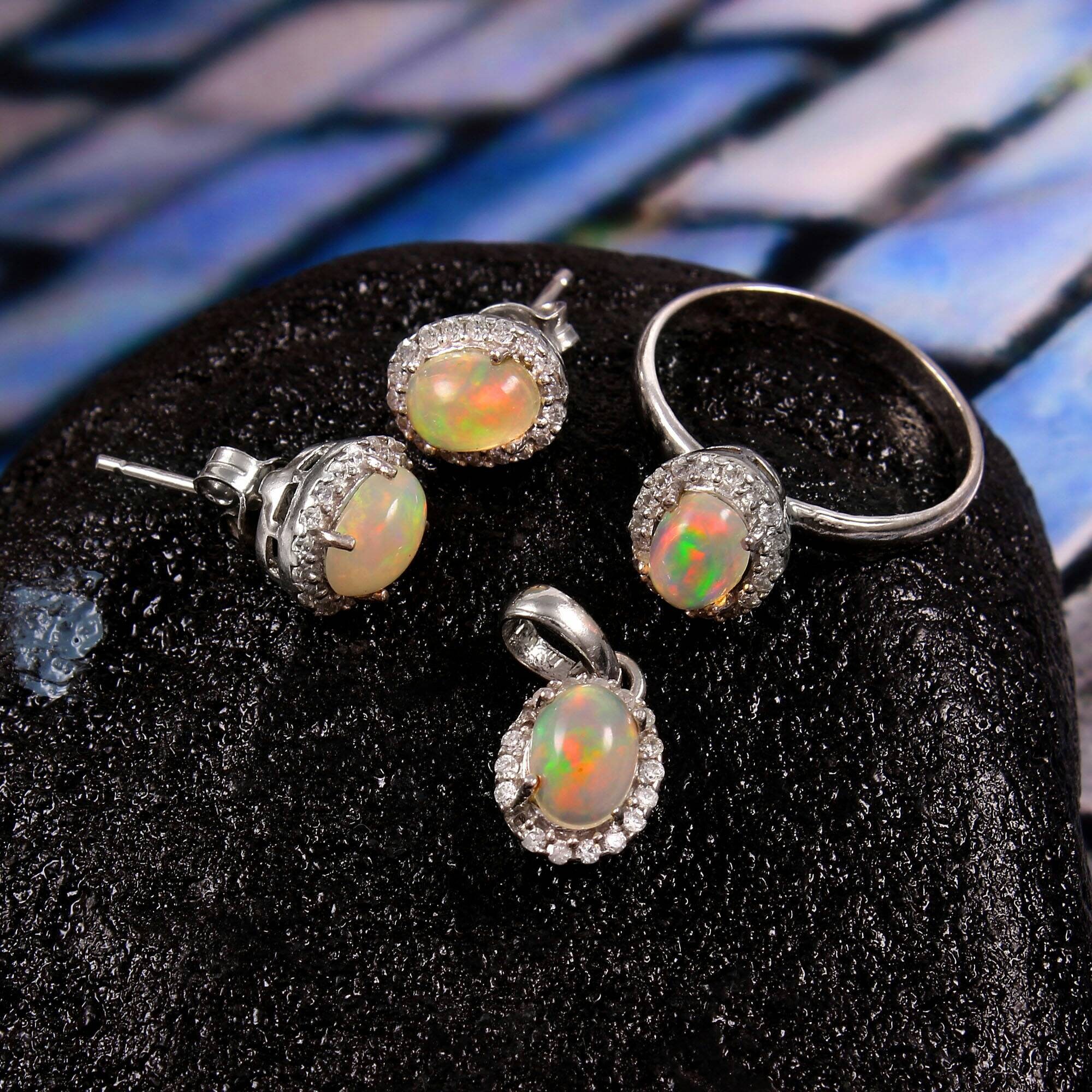 Opal Bridal Sets /wedding Set/silver Opal Earrings/silver Opal Etsy