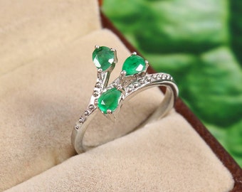 Proposal  Emerald Ring for Girls -Gemstone Ring-925 Sterling Silver Ring-Gift for Her