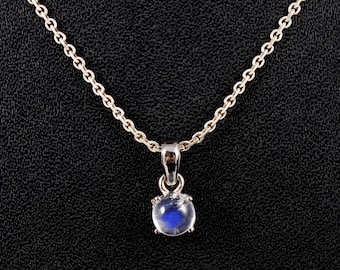 Minimalist Rainbow Moonstone Necklace -Silver pendant -Gemstone Pendant -925 Sterling  Silver Necklace