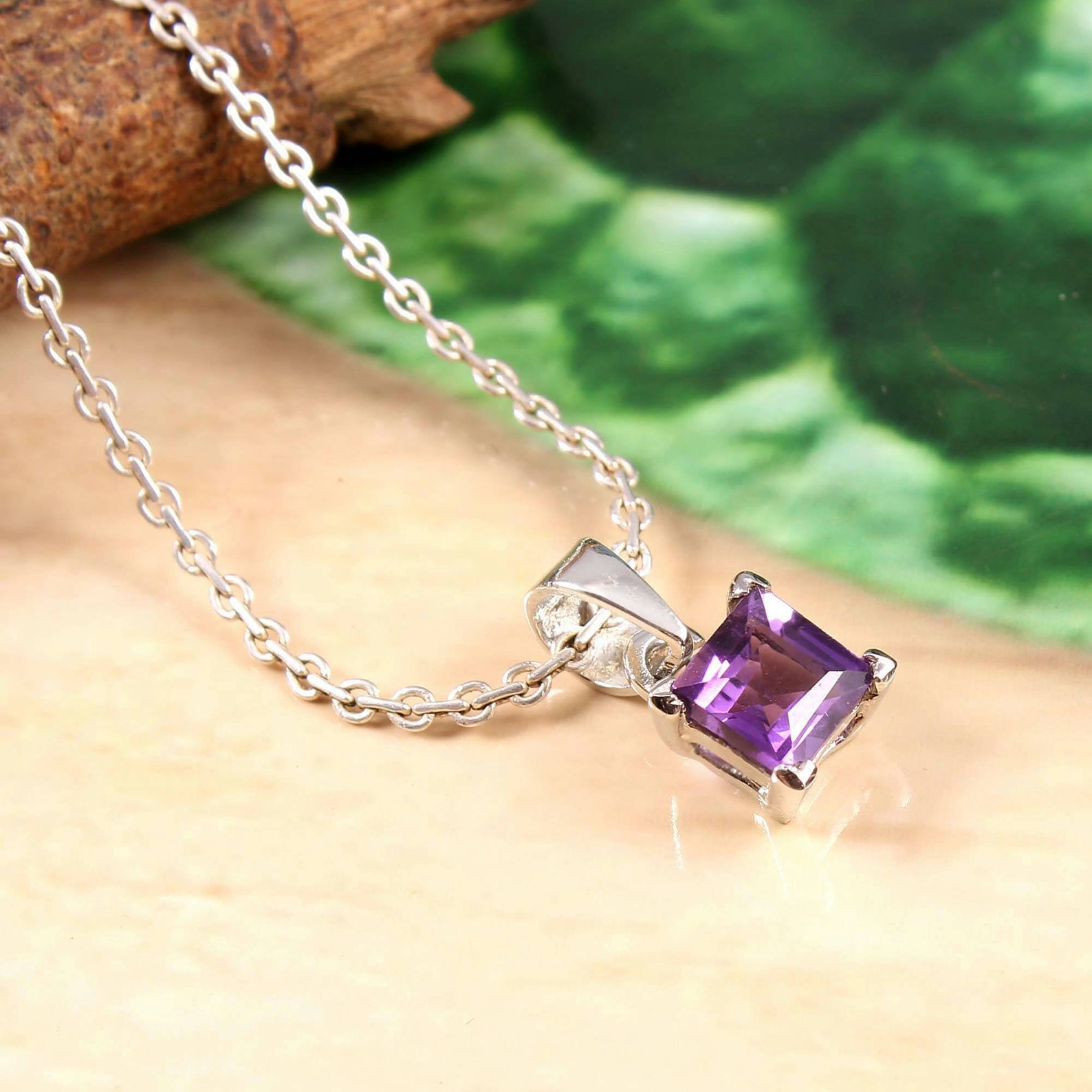 Amethyst Necklace for Girls silver Pendant gemstone Pendant Etsy