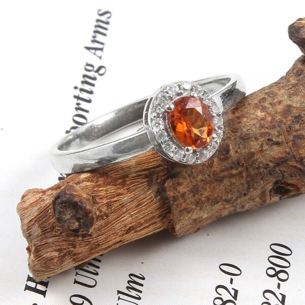 Orange  Garnet Ring for Girls -Gemstone Ring-925 Sterling Silver Ring-Promise Ring-Gift for Her