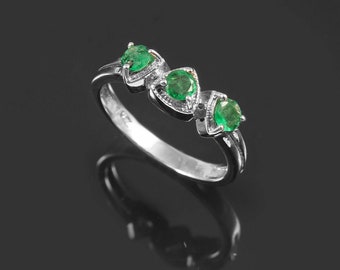 Proposal  emerald Ring for Girls -Gemstone Ring-925 Sterling Silver Ring-Gift for Her