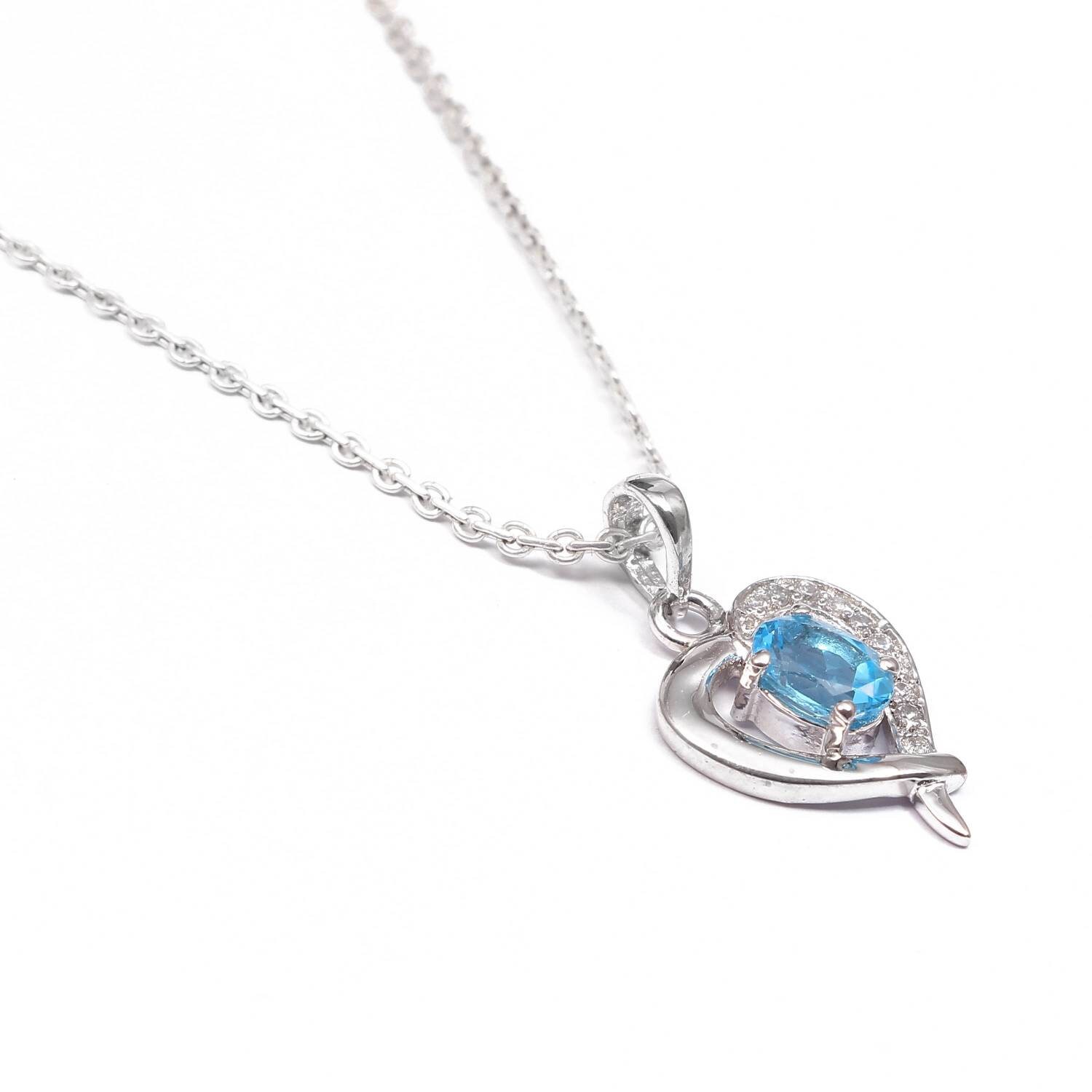 Natural Beautiful Blue Topaz Necklace silver Pendant gemstone Pendant