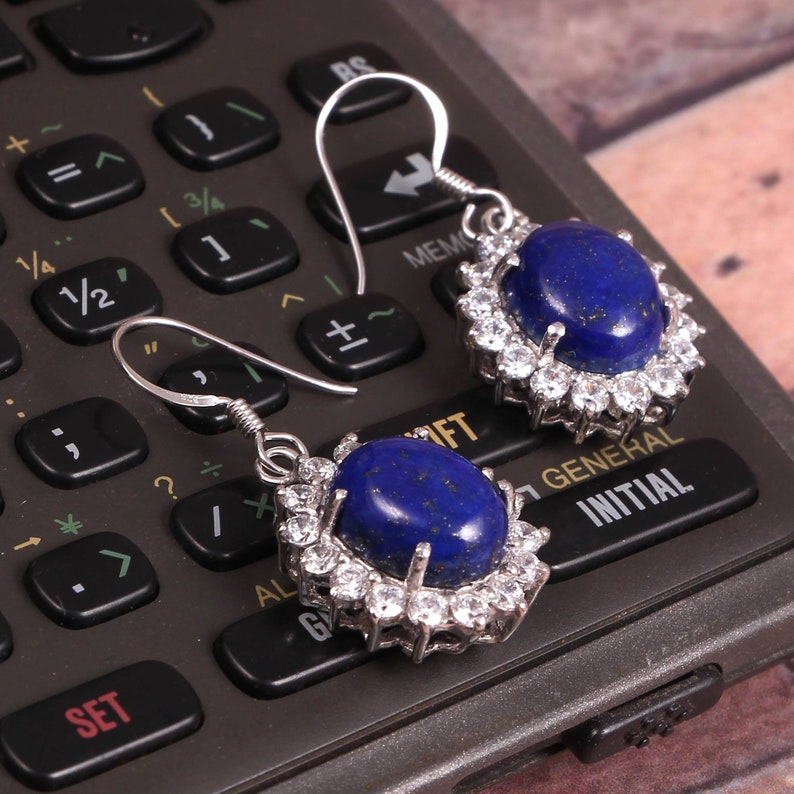 Silver Earrings Zircon Earrings-Gemstone Earrings-925 Sterling Silver Earrings Natural Beautiful Lapis Lazuli Earrings