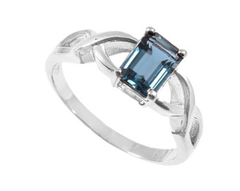 crossover london blue topaz ring for girls-emerald cut ring- rectangular  shap ring-personalize name ring-gift for her-gemstone jewellery