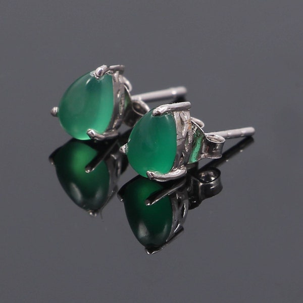 Natural Beautiful Green Onyx Earrings -Gemstone Earrings--925 Sterling Silver Earings