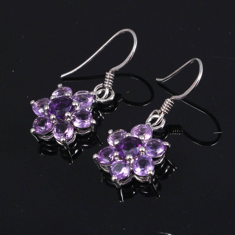 Amethyst Dangle Earrings Beutifull Amethyst Silver Earrings Amethyst Jewellery Flower Earrings-Sterling Silver Earrings