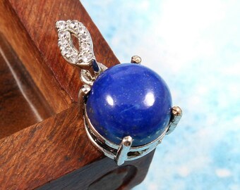 Bohemian Lapis Lazuli Pendant-Silver Necklace -Gemstone Pendant-925 Sterling  Silver Pendant