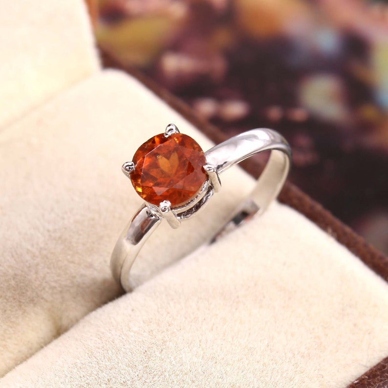Rear Orange Garnet Ring for Girls Gemstone Ring-925 Sterling Silver Ring-Promise Ring-Gift for Her