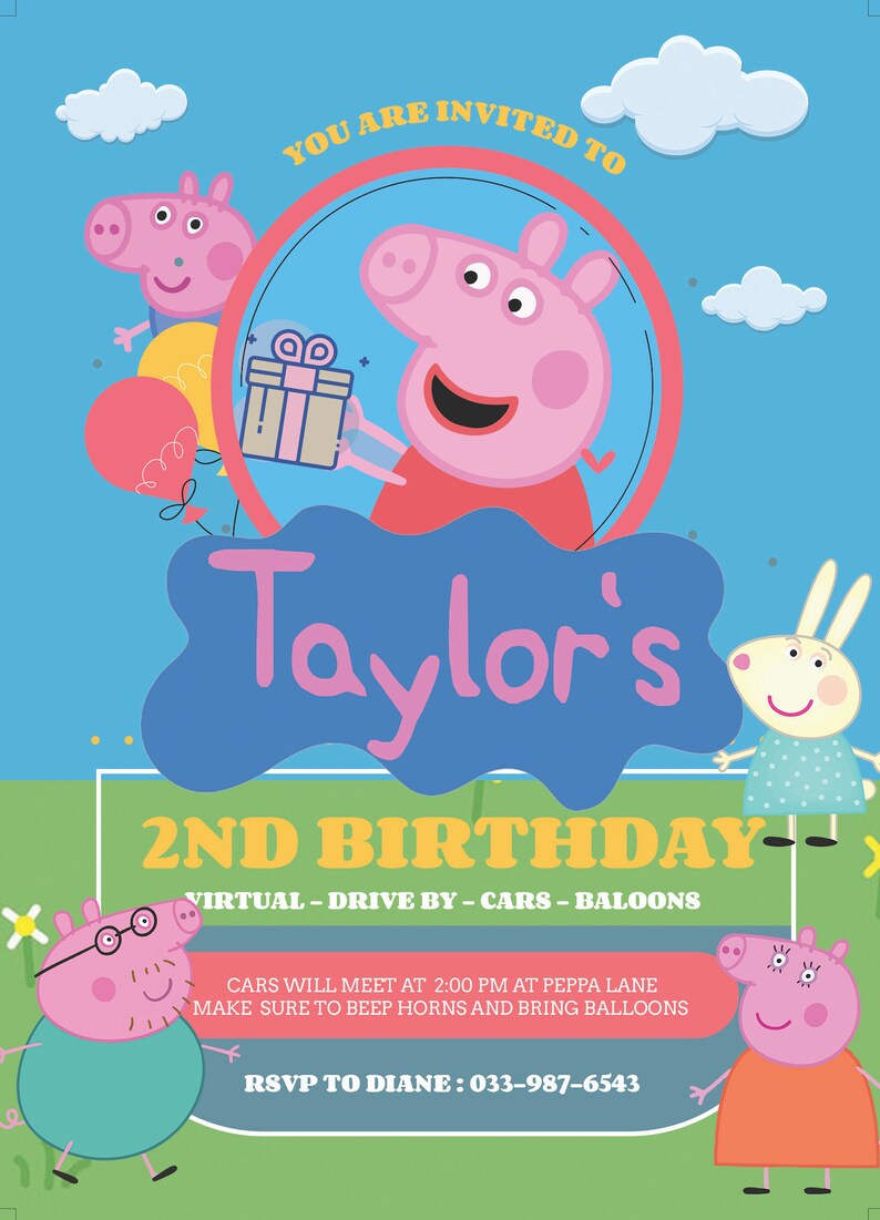 Peppa Pig Birthday Invitation DIGITAL Download ONLY Etsy