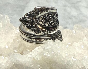 Sterling Silver Spoon Ring Rose Point by Wallace Size 6.75-7