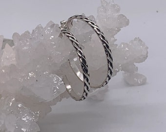 Sterling Silver Rope Hoop Earrings, 1.25 Inch Twisted Hoops, Classic Everyday Jewelry, Gift for Her
