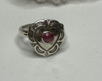 Reddish Pink Tourmaline Sterling Heart Shaped Ring Valentine&#39;s Gift Size 7.5
