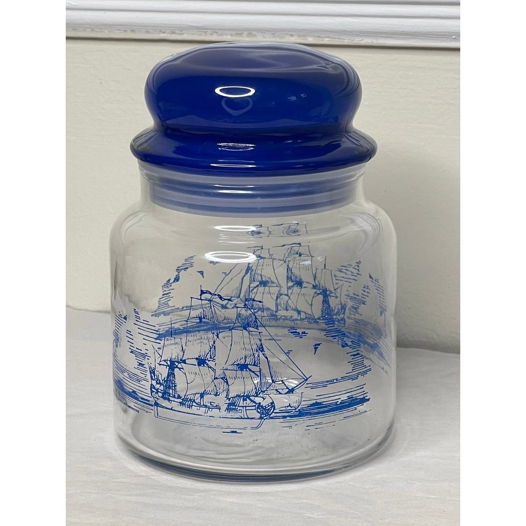 Apothecary Candy Jar Blue Lid Ship Etsy