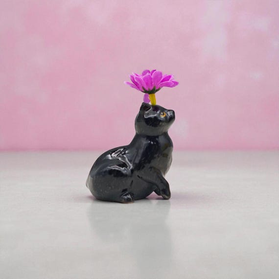 手作り陶器の黒猫花瓶：猫好きへのギフト、棚飾り - Etsy 日本