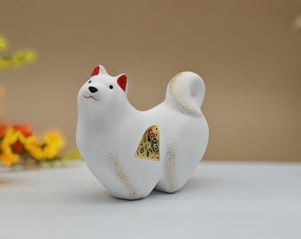 Ceramic Shiba Inu Figurine: Hand-Painted Dog Statue (5x2x3.5")