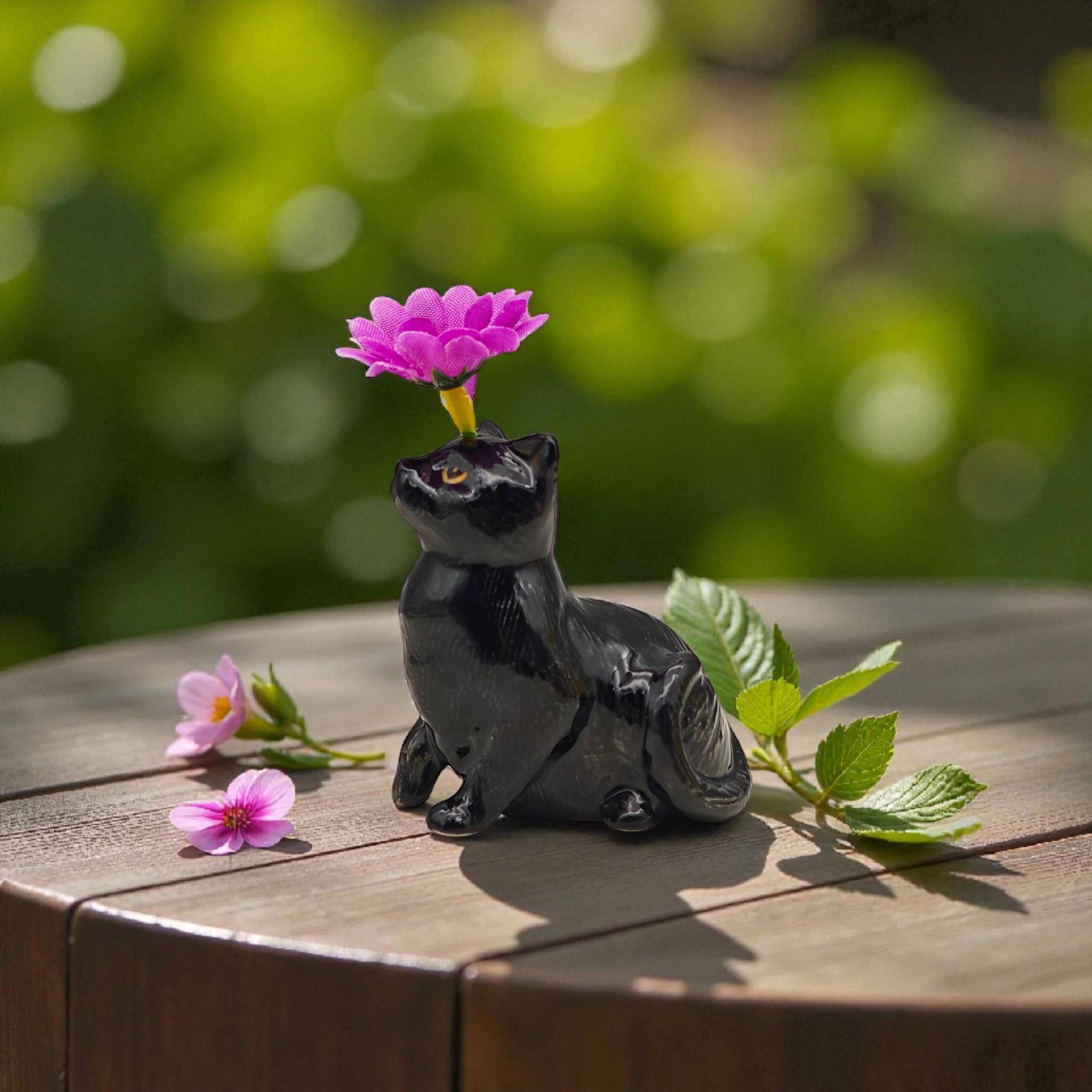 手作り陶器の黒猫花瓶：猫好きへのギフト、棚飾り - Etsy 日本