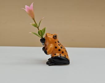 Handmade Ceramic Frog Vase: Miniature Bud Vase, Desk Decor