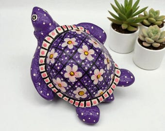 Turtle Statue Resin-turtle ornaments figurine statues & sculptures-hand-Painted turtle resin sculpture-Gift for Friends-purple