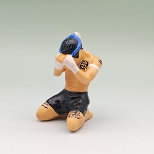 Blaue Muay Thai Statue – Muay Thai Boxing Statue – Thai Martial Arts Kämpfer – Perfektes Geschenk für Kickbox-Fans