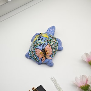 Turtle resin statue-turtle figurine-Unique turtle resin Decor-Turtle Collectible-Blue butterfly turtle-Christmas gift-New Year gift