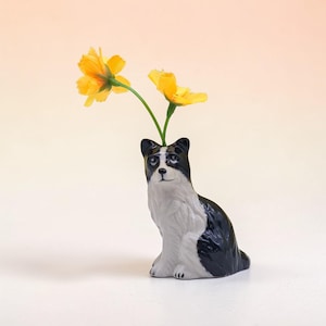 Handgemaakte keramische border collie vaas: decoratie voor thuis en op kantoor
