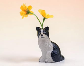 Handmade Border Collie Ceramic Vase: Home & Office Decoration